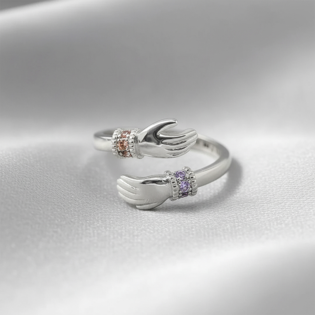 For Mother - S925 Always Keep Me In Your Heart Custom Birthstone Hug Ring