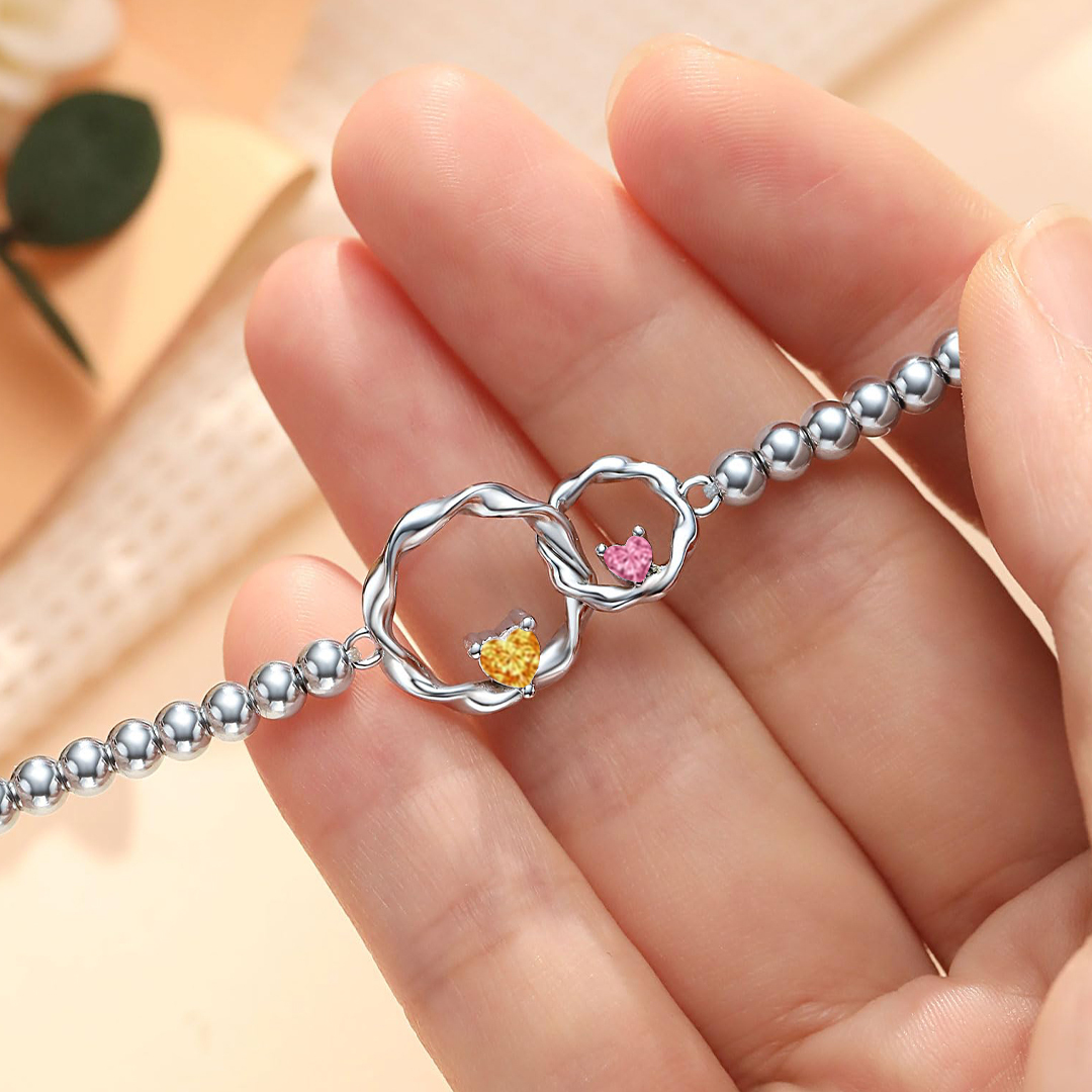 For Mother/Daughter - Customized Birthstones Interlocking Beaded Bracelet