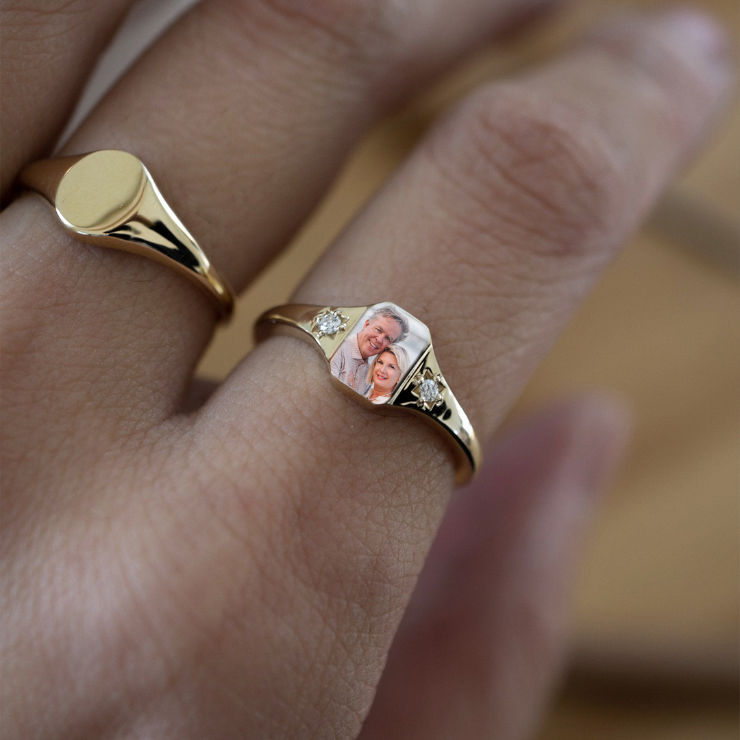 For Memorial - Customized Photo & Birthstones Ring