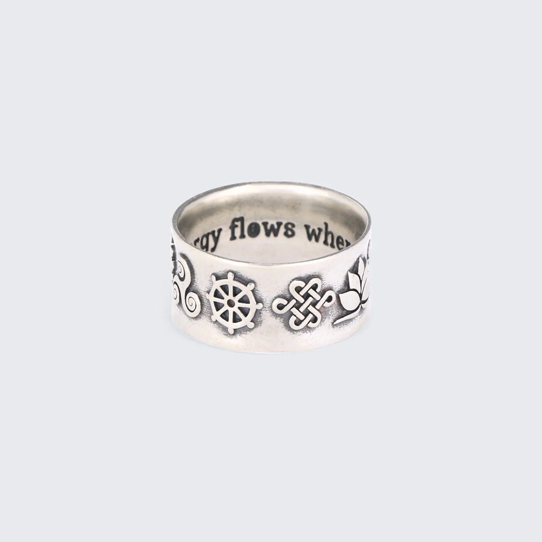 Symbolic Energy Flow Sterling Silver Band Ring