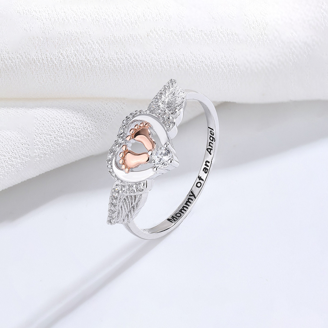 925 Heart Footprint Mommy of An Angel Memorial Rings