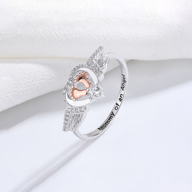 925 Heart Footprint Mommy of An Angel Memorial Rings