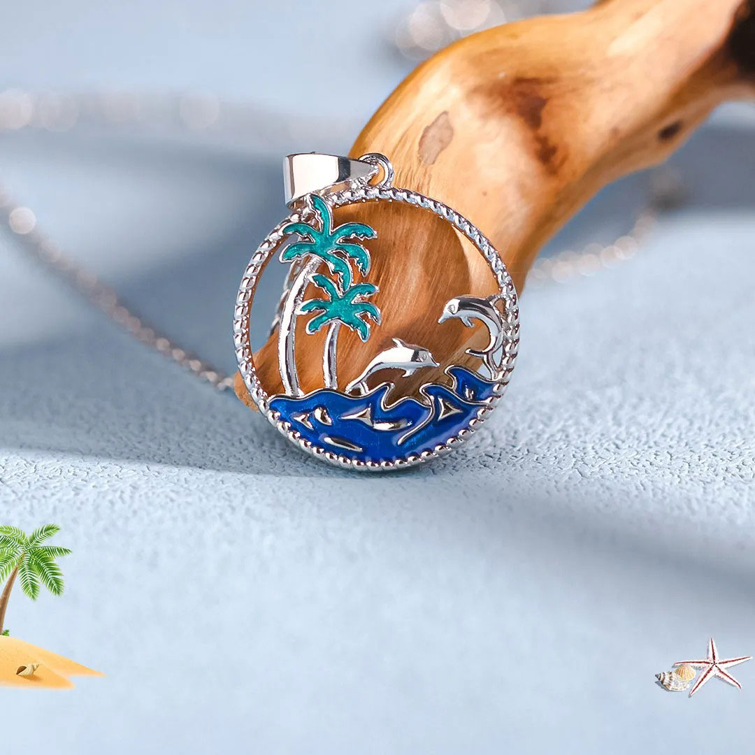 Enjoy Your Retirement-Circle Palm Tree Necklace