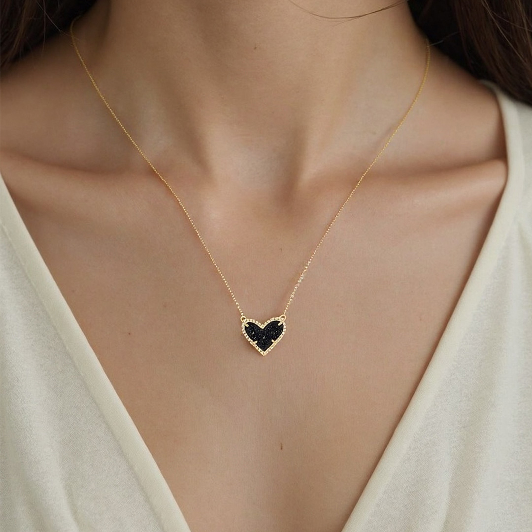 For Self -Self Love  Sparkling Black Diamond Heart Necklace
