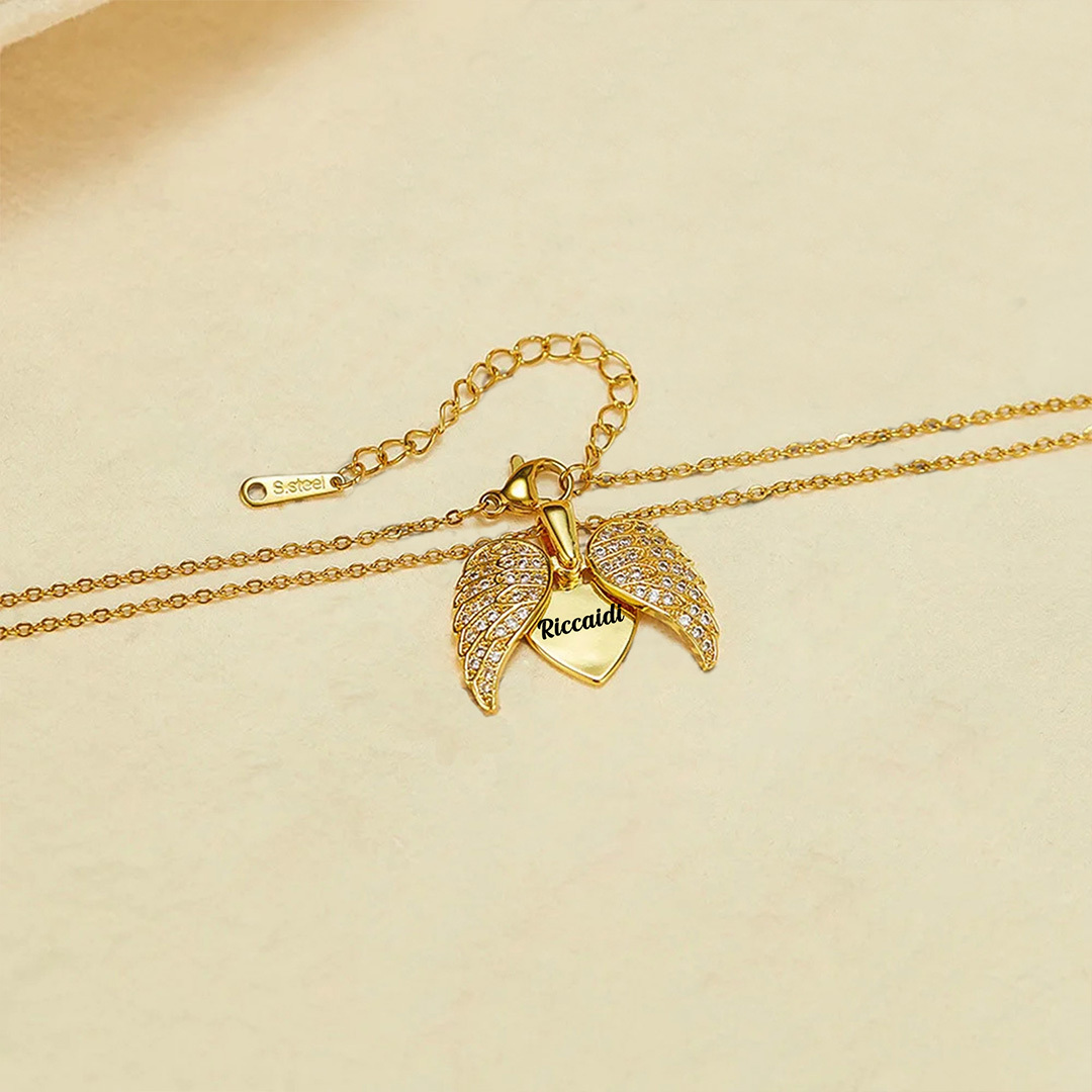 For Memorial - Custom Name Heart Wing Necklace