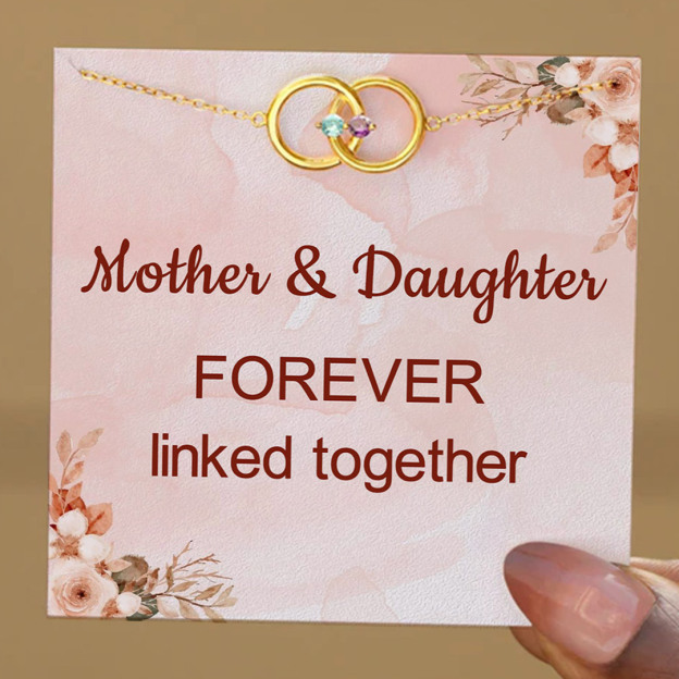 Mother & Daughter Linked From the Heart Two Birthstones Interlocking Bracelet