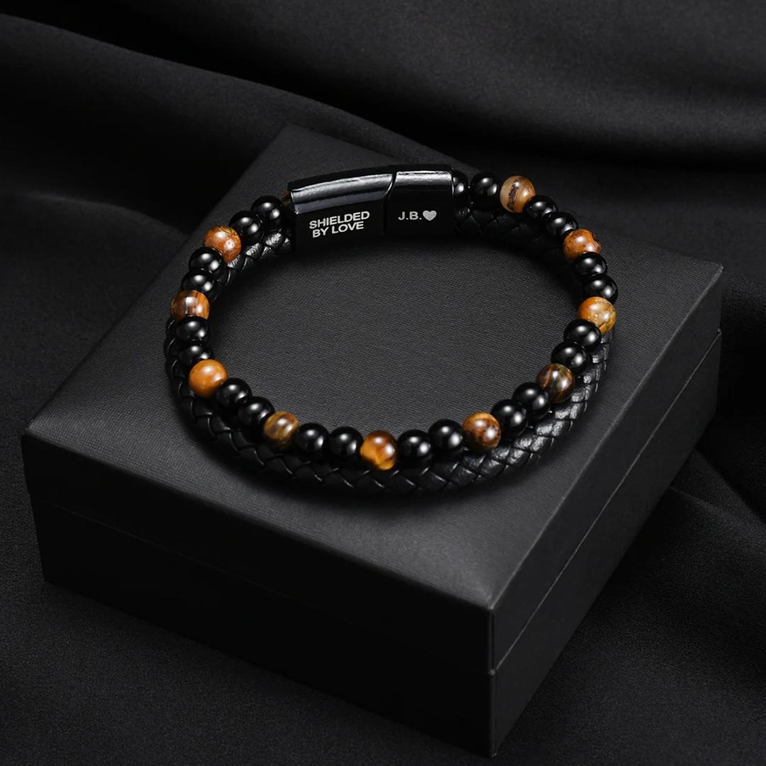 For Son - Right There In Your Heart Tiger Eye Protection Beaded Bracelet