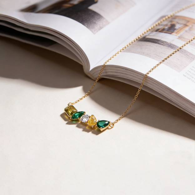 For Grandma Personalized Love Custom 5 Birthstone Family Necklace