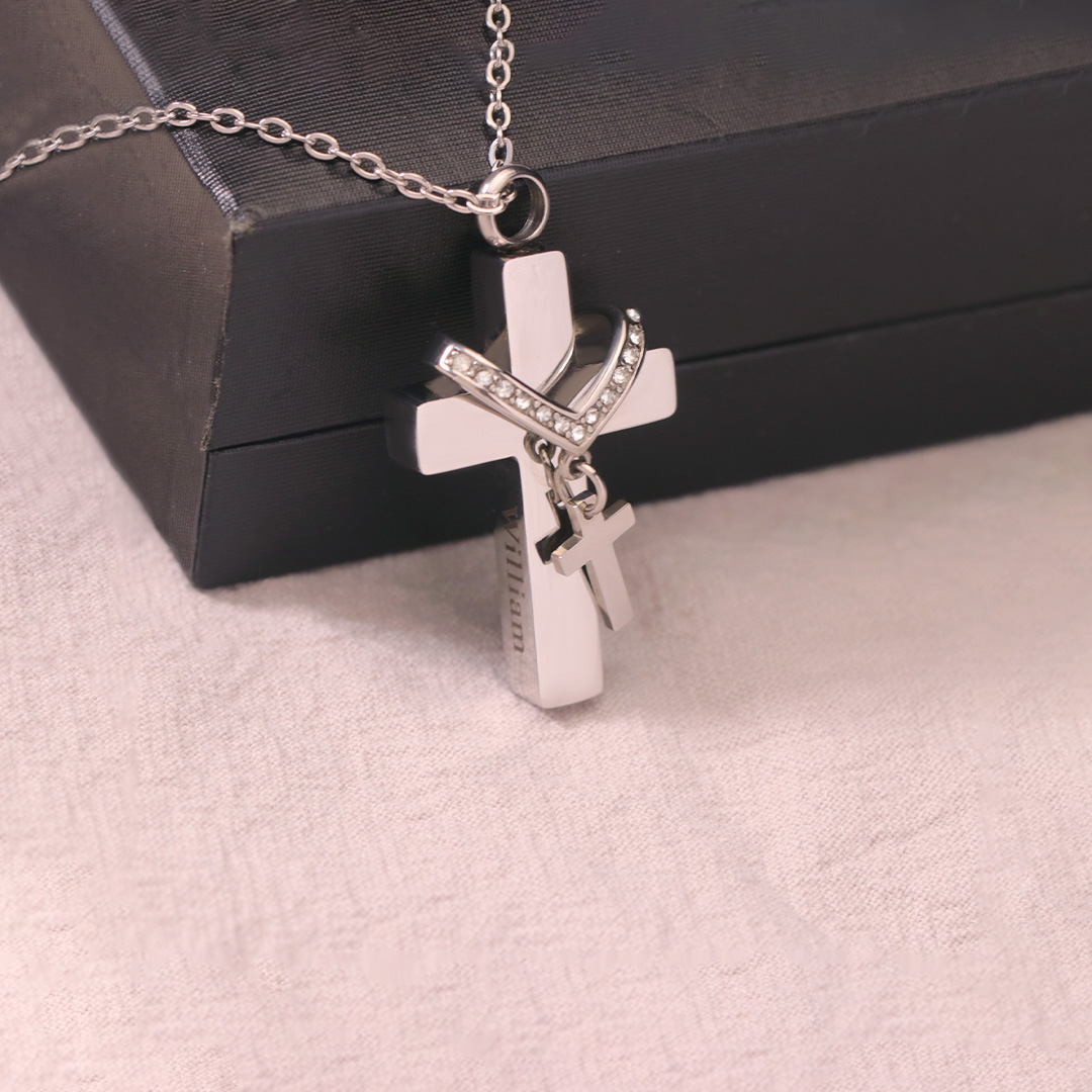 For Memorial - Custom Name Cross Pendant Urn Necklace