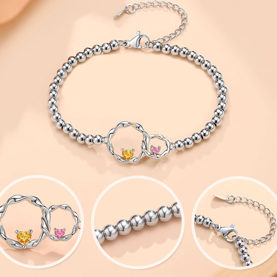 For Mother/Daughter - Customized Birthstones Interlocking Beaded Bracelet
