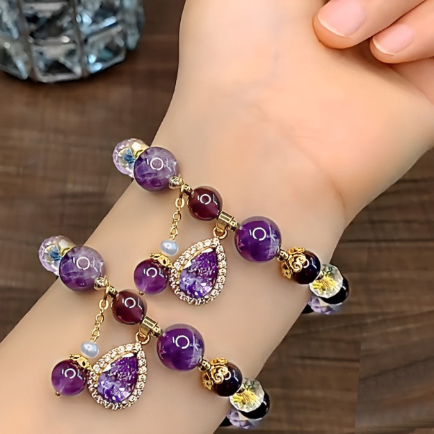 Amethyst Drop Beaded Bracelet