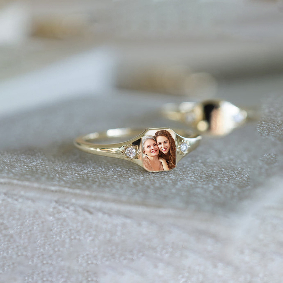 For Memorial - Customized Photo & Birthstones Ring