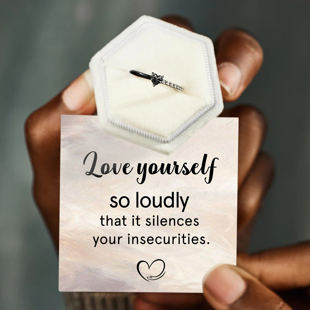 For Self-Love Yourself So Loudly Black Heart-Cut Half Enamel Ring