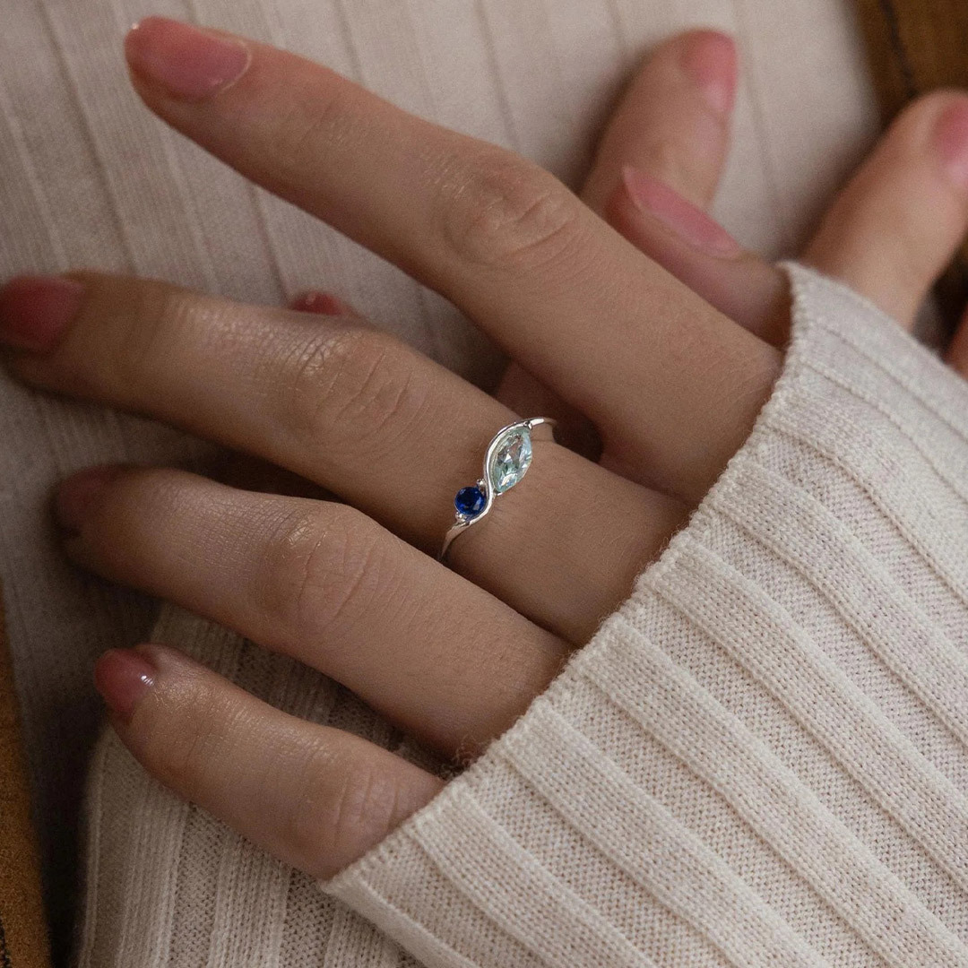 Mother & Daughter stick together Personalized Birthstone Wavy Ring