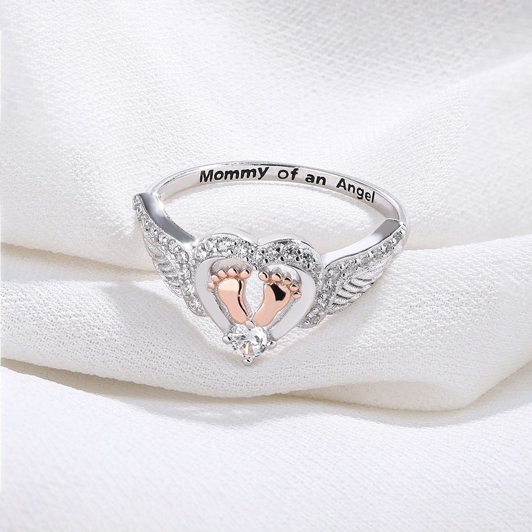 925 Heart Footprint Mommy of An Angel Memorial Rings