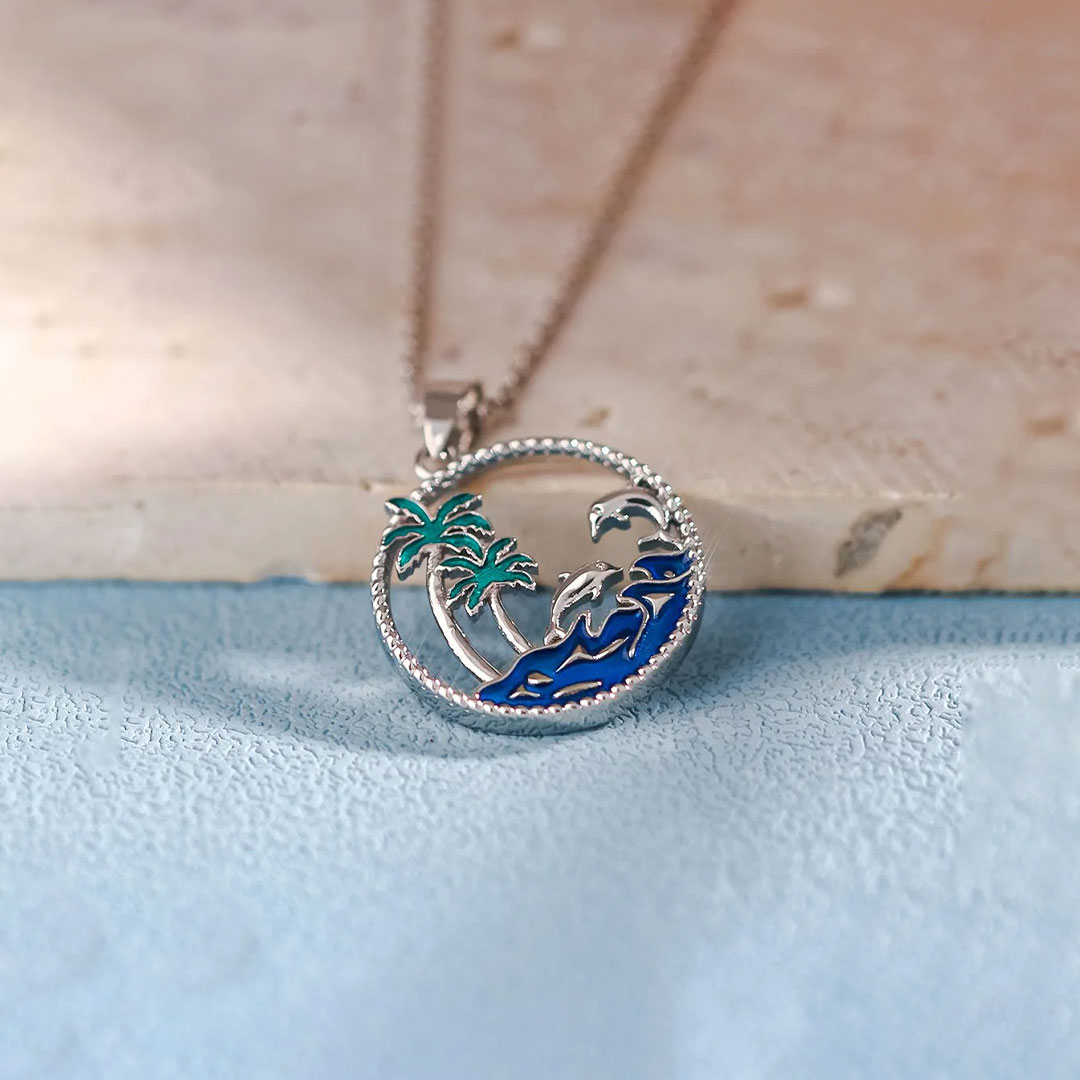 Enjoy Your Retirement-Circle Palm Tree Necklace