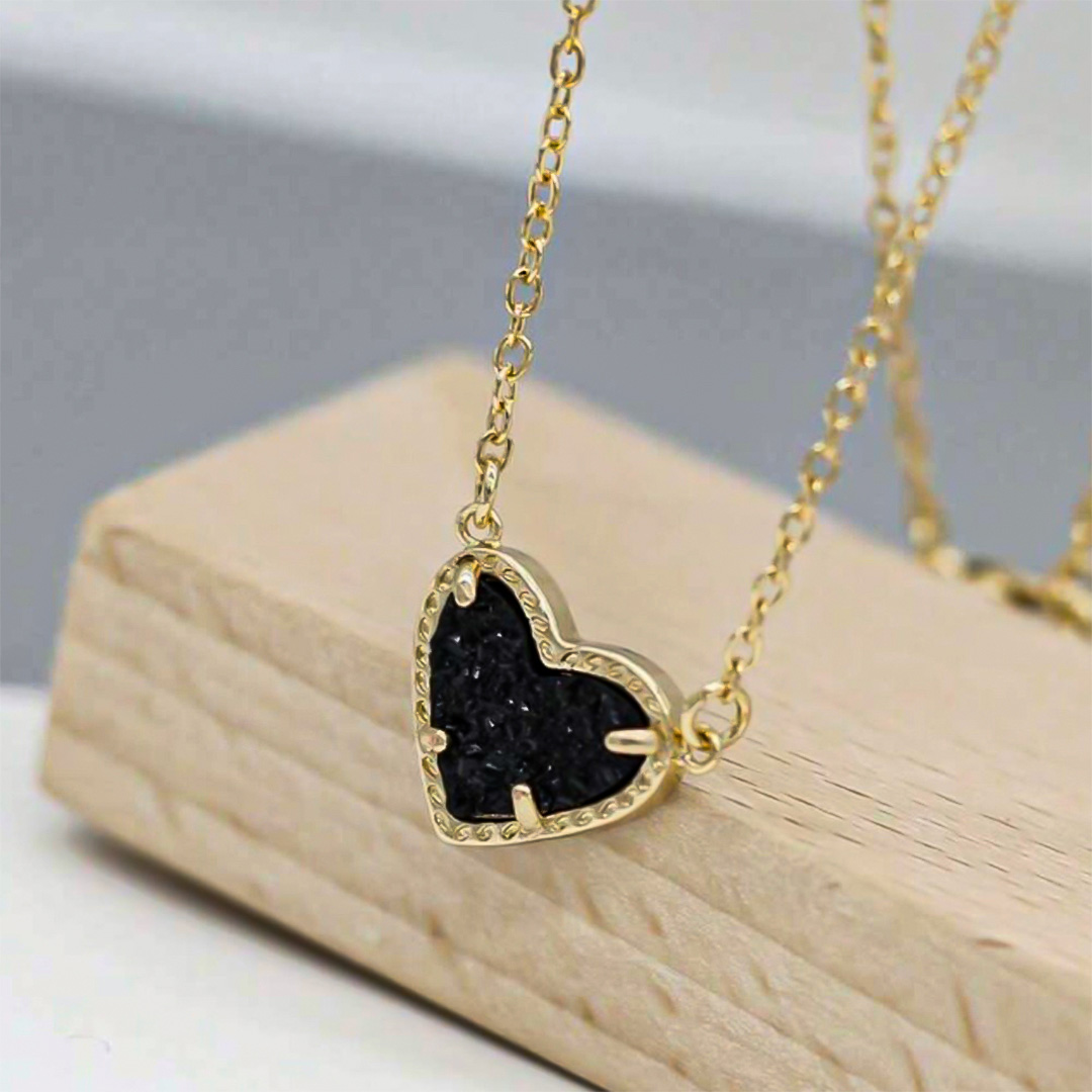 For Self -Self Love  Sparkling Black Diamond Heart Necklace