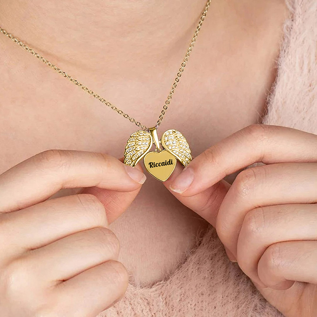 For Memorial - Custom Name Heart Wing Necklace