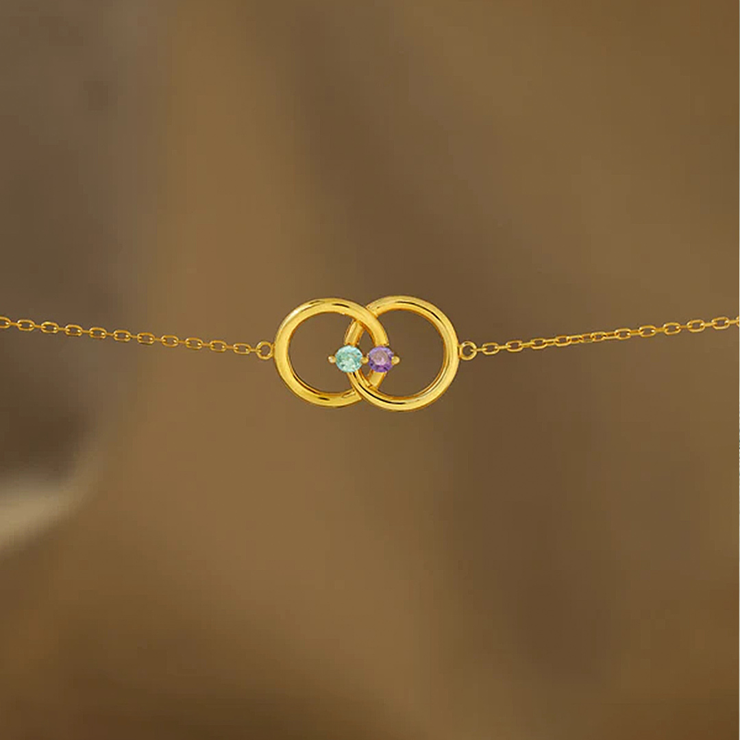 Mother & Daughter Linked From the Heart Two Birthstones Interlocking Bracelet