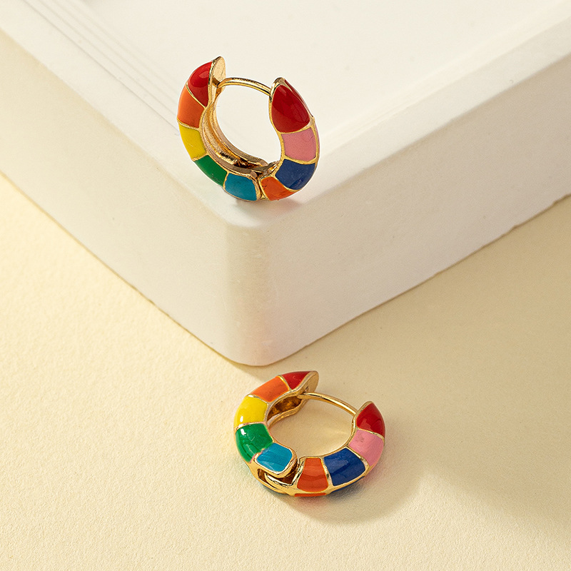 Enamel Rainbow Circle Earrings
