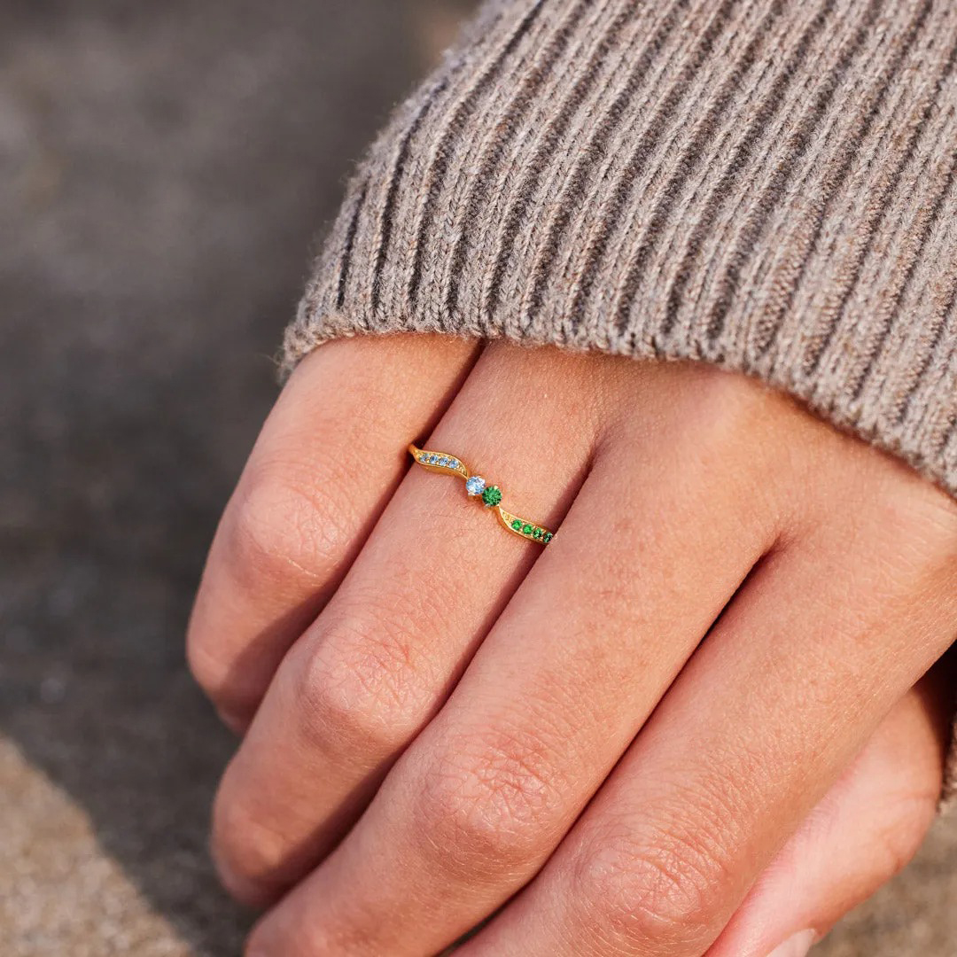 Mother & Daughter forever linked together Personalized Double Stone Wavy Ring