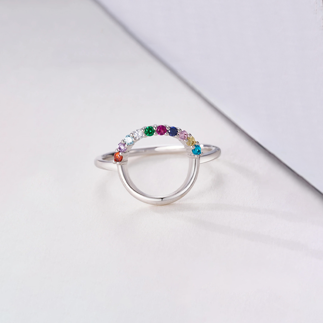 For Mom Grandma- Personalized 1-10 Family Birthstones Reunion Circle Women Ring 