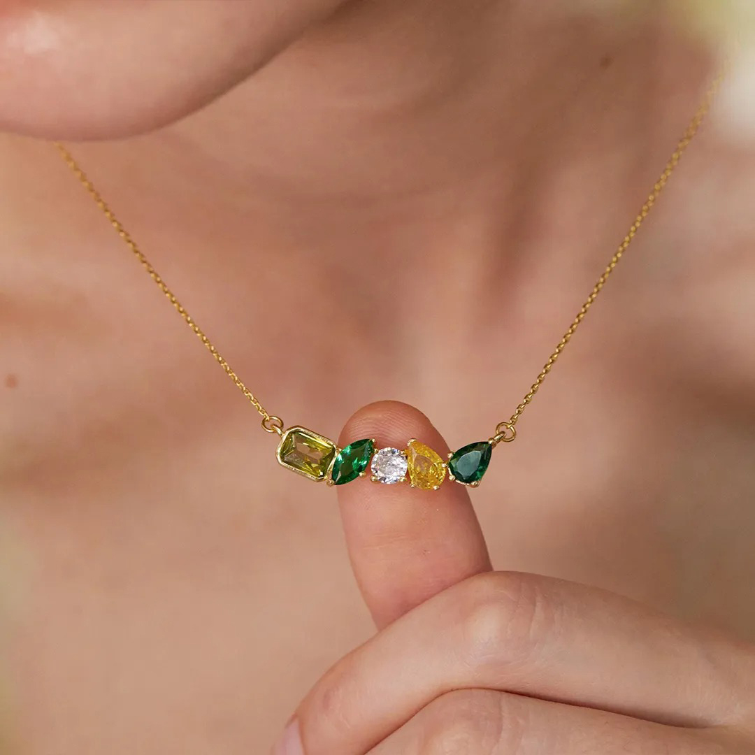 For Grandma Personalized Love Custom 5 Birthstone Family Necklace