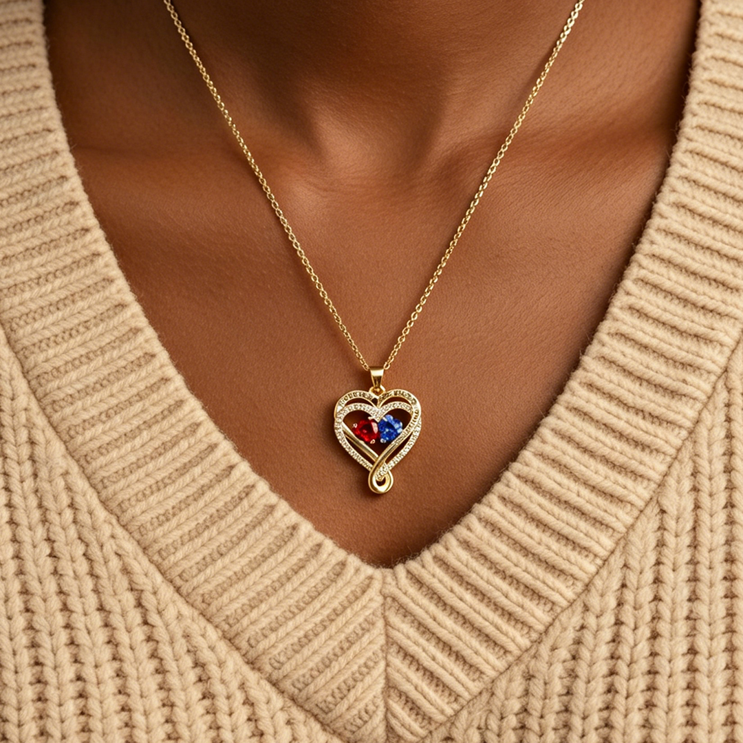 For Wife - How Special You're To Me Double Customized Birthstones & Hearts Diamond Necklace