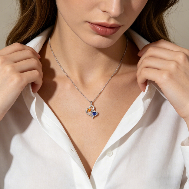 Custom Mother And Daughter Are Connected Heart To Heart Necklace