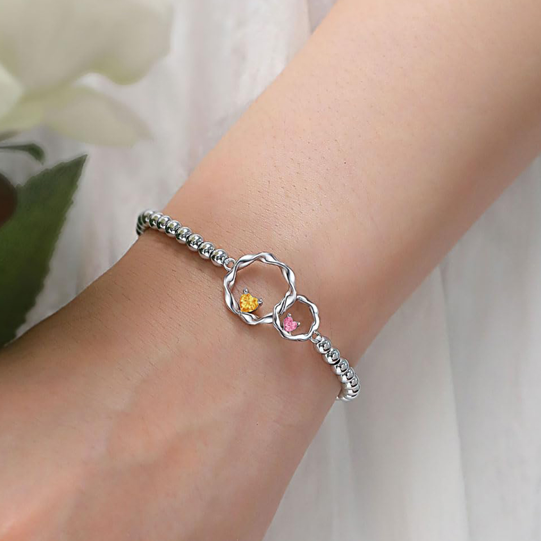 For Mother/Daughter - Customized Birthstones Interlocking Beaded Bracelet