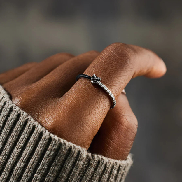 For Self-Love Yourself So Loudly Black Heart-Cut Half Enamel Ring
