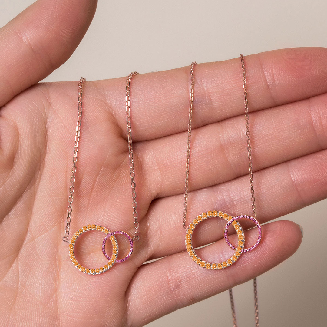 For Mother/Daughter - Customized Birthstones Interlocking Necklace