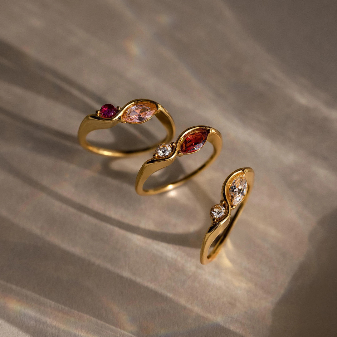 Mother & Daughter stick together Personalized Birthstone Wavy Ring