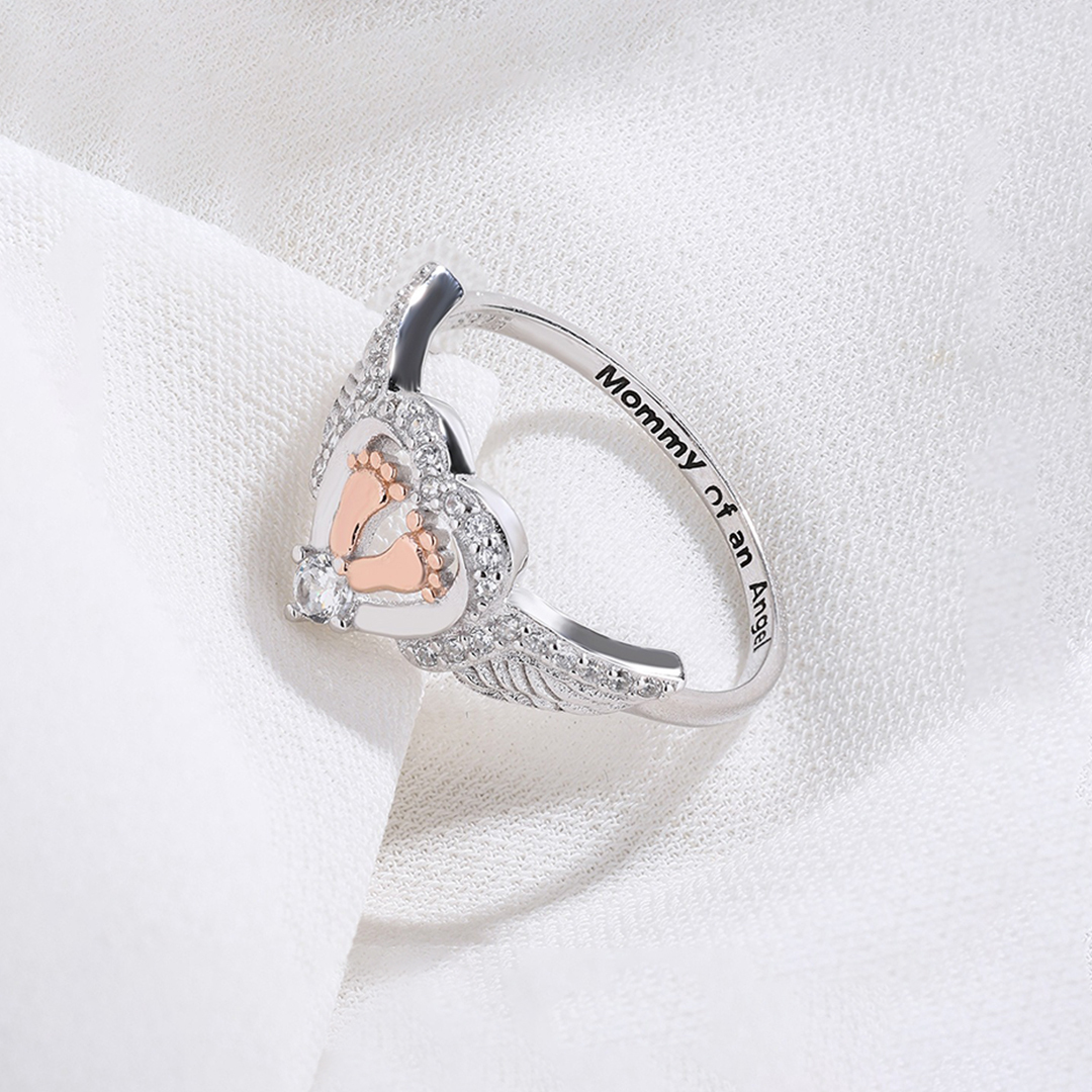 925 Heart Footprint Mommy of An Angel Memorial Rings