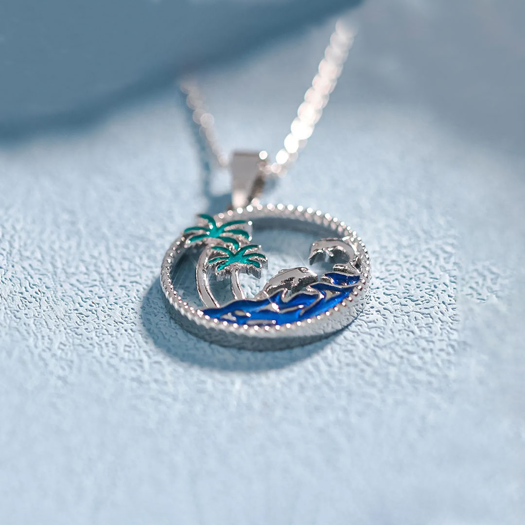 Enjoy Your Retirement-Circle Palm Tree Necklace