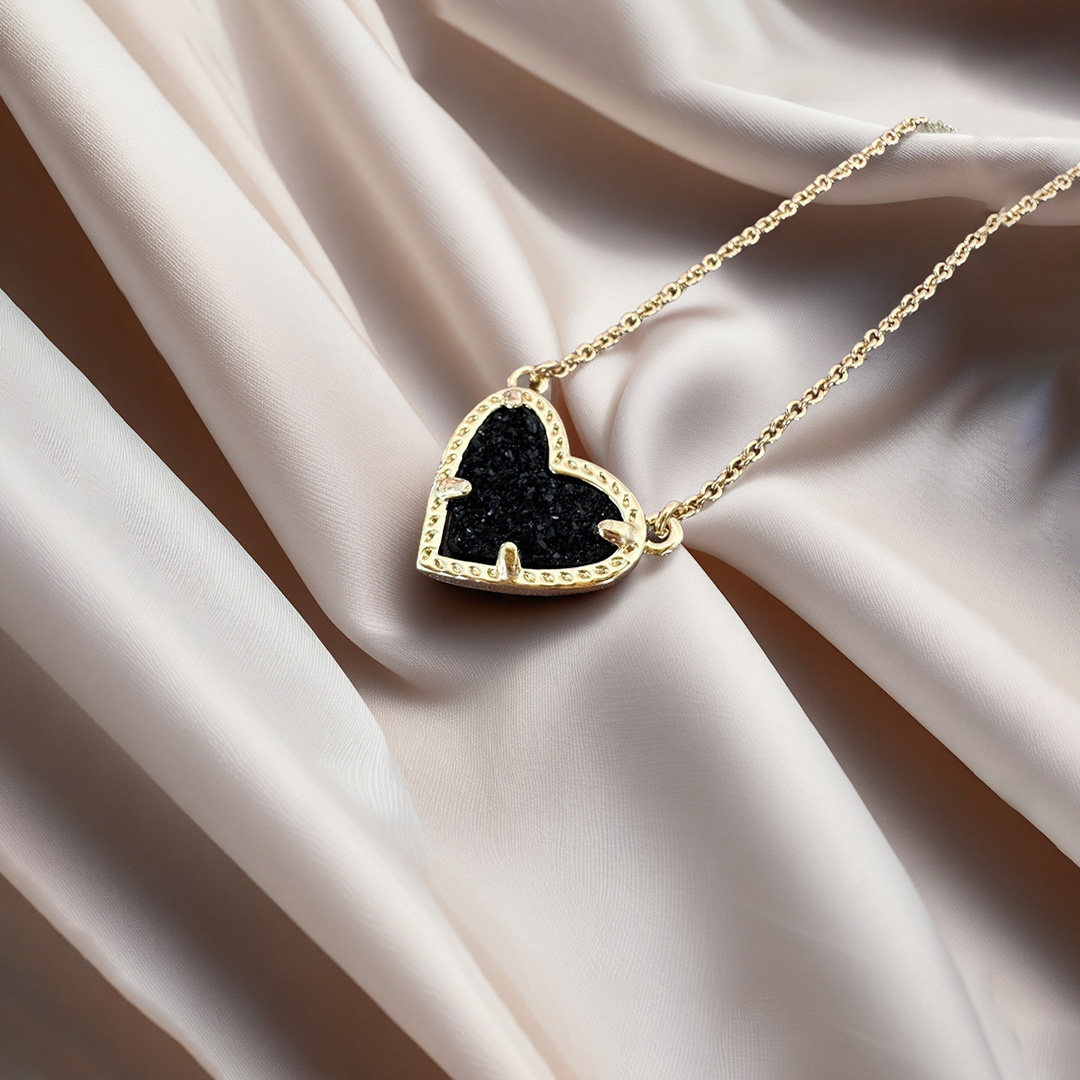 For Self -Self Love  Sparkling Black Diamond Heart Necklace