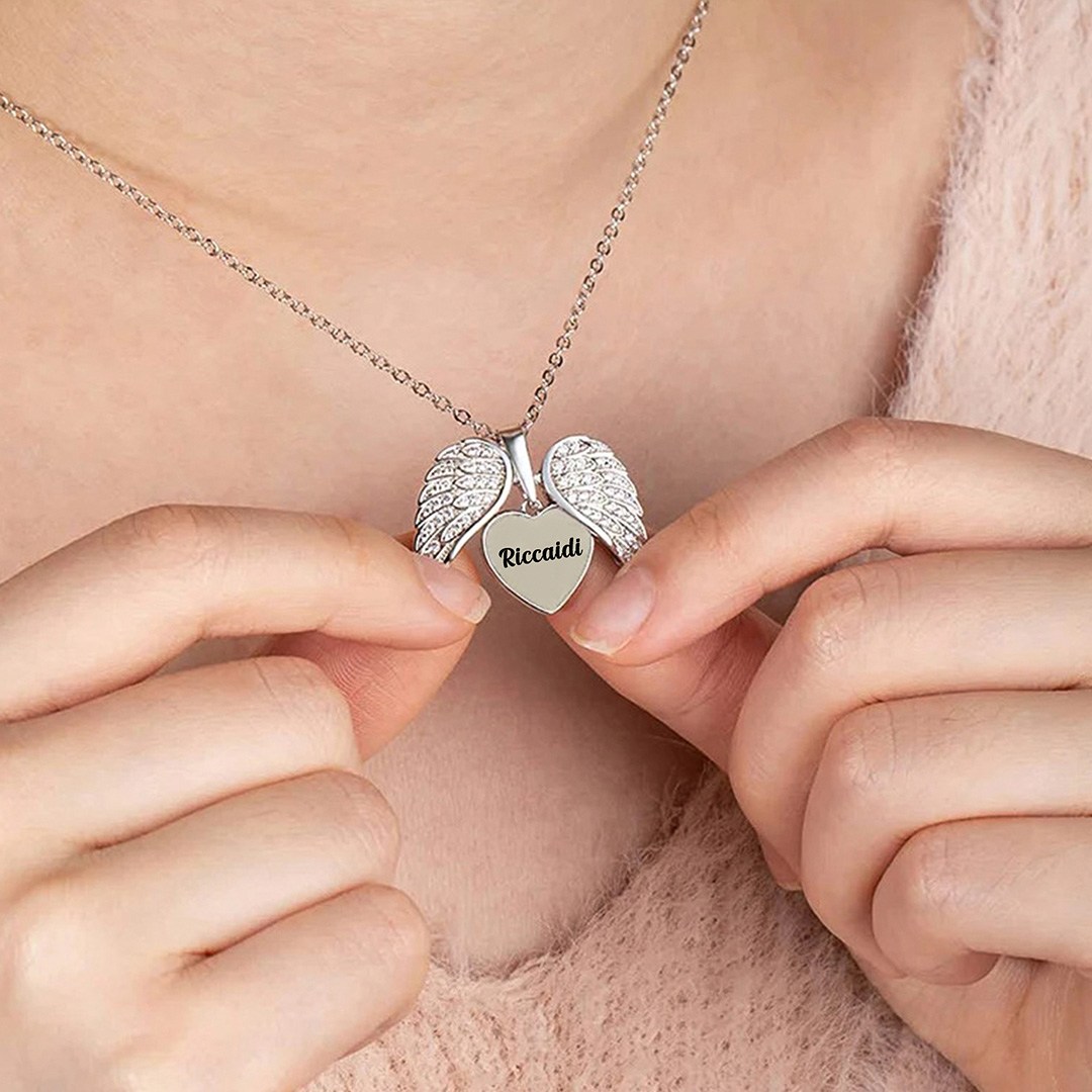 For Memorial - Custom Name Heart Wing Necklace