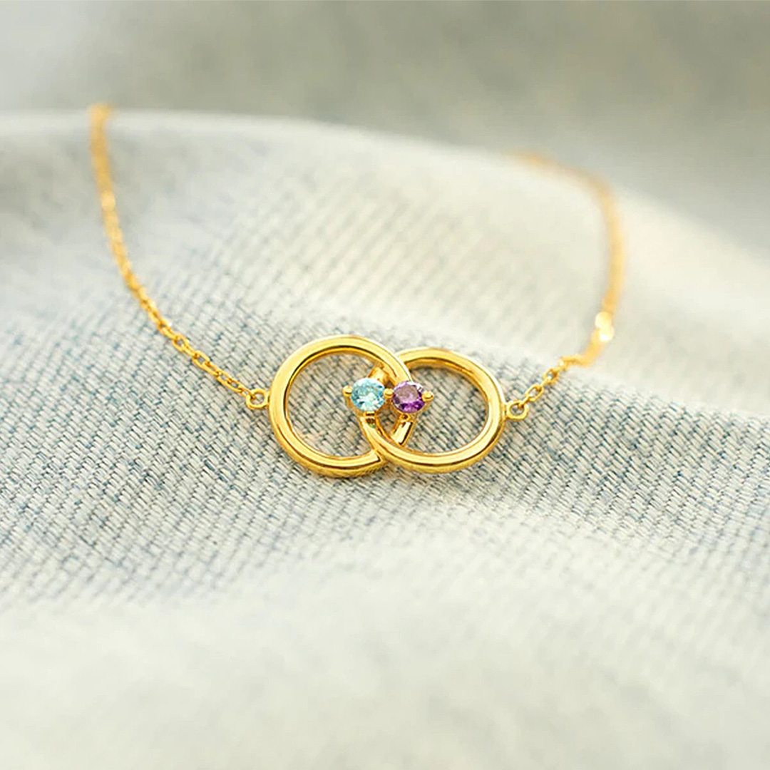 Mother & Daughter Linked From the Heart Two Birthstones Interlocking Bracelet
