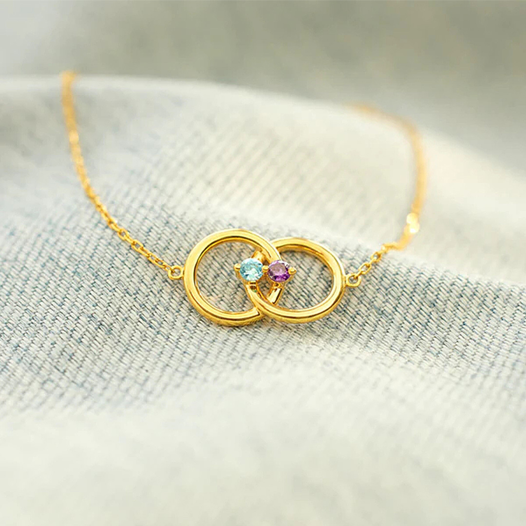 Mother & Daughter Linked From the Heart Two Birthstones Interlocking Bracelet