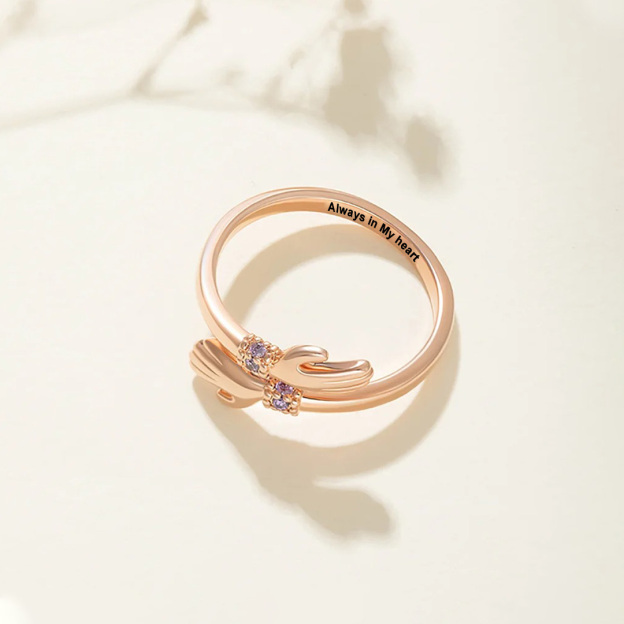 For Granddaughter - Always Keep Me In Your Heart Custom Birthstone Hug Ring