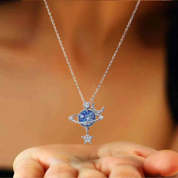 For Granddaughter - My Little Star Blue Crystal Planet Necklace 