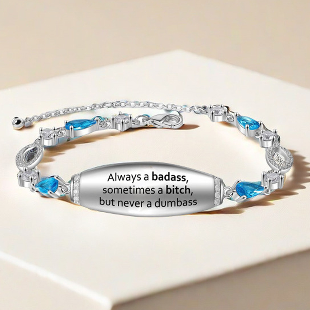 Badass Bitch Engraved Blue Diamond Bracelet