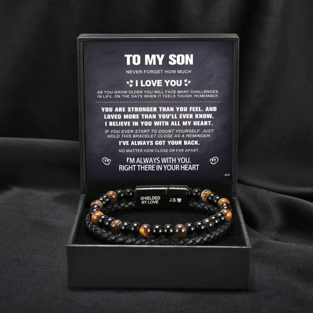 For Son - Right There In Your Heart Tiger Eye Protection Beaded Bracelet