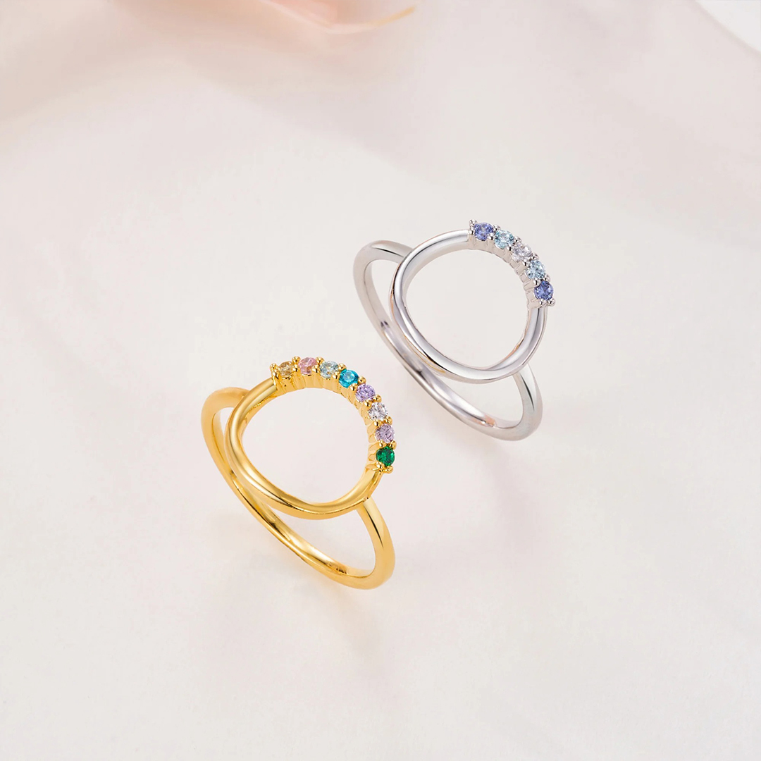 For Mom Grandma- Personalized 1-10 Family Birthstones Reunion Circle Women Ring 
