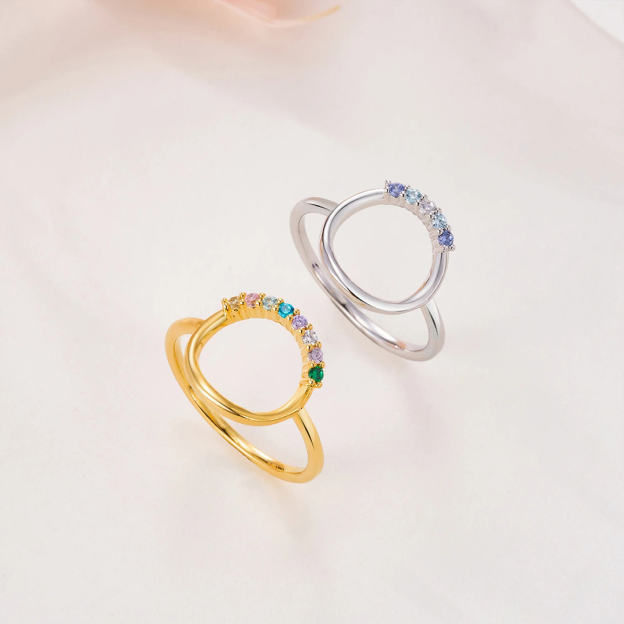 For Mom Grandma- Personalized 1-10 Family Birthstones Reunion Circle Women Ring 