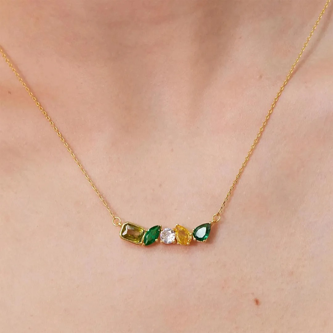 For Grandma Personalized Love Custom 5 Birthstone Family Necklace