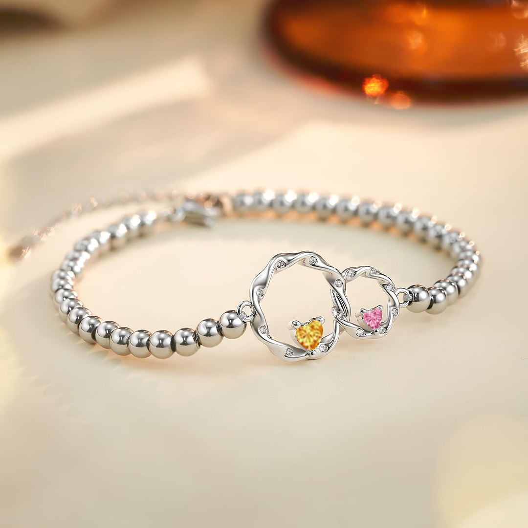 For Mother/Daughter - Customized Birthstones Interlocking Beaded Bracelet