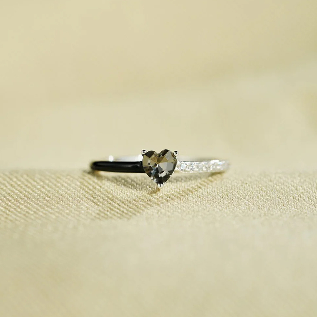 For Self-Love Yourself So Loudly Black Heart-Cut Half Enamel Ring