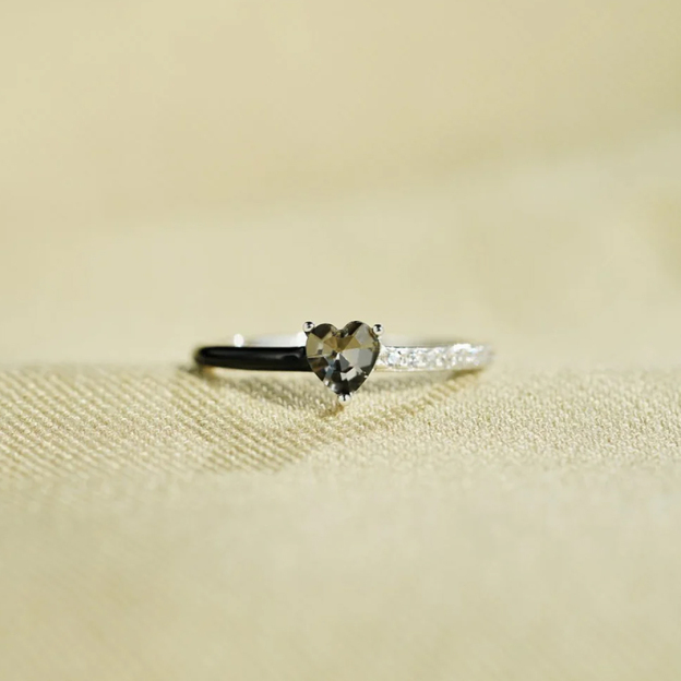 For Self-Love Yourself So Loudly Black Heart-Cut Half Enamel Ring