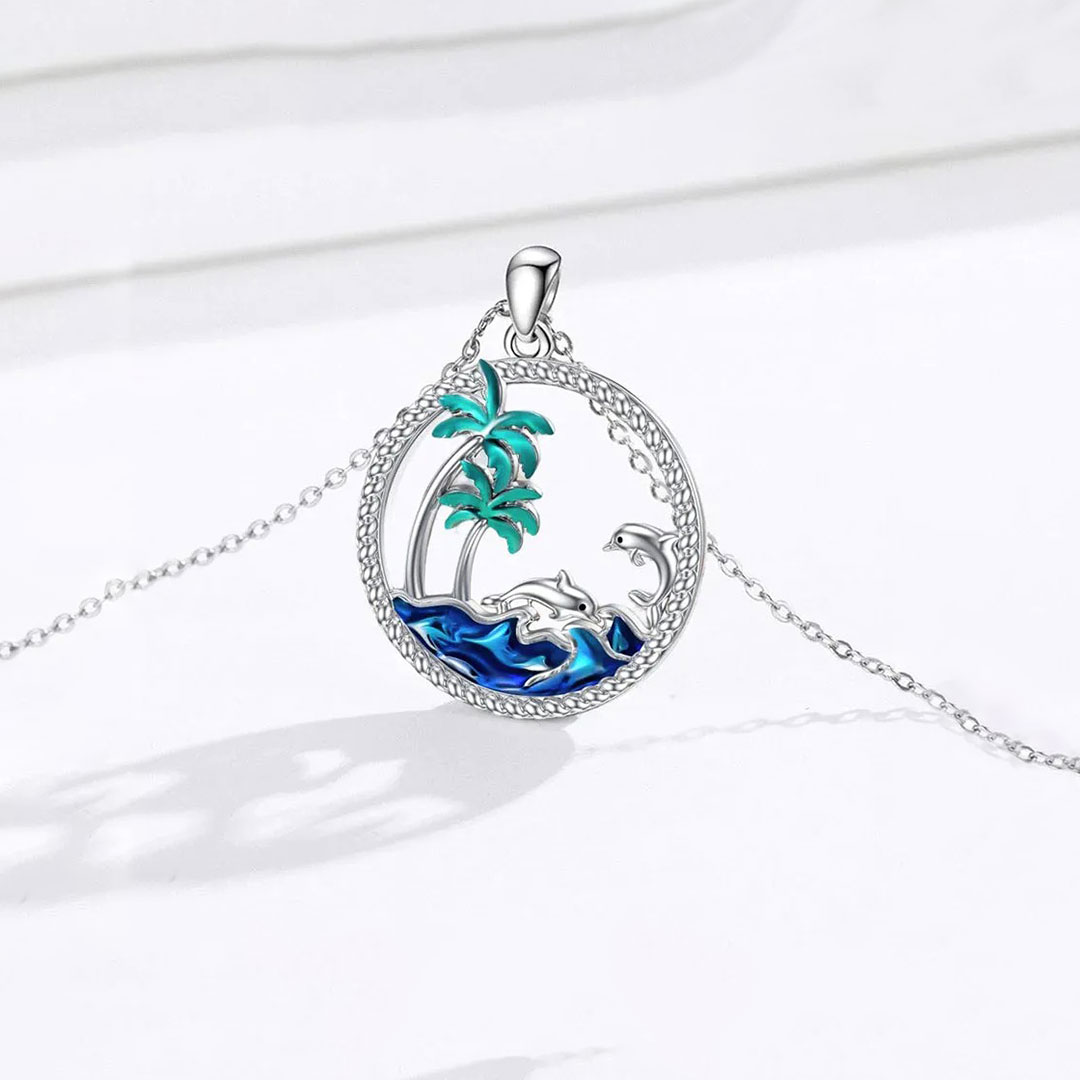 Enjoy Your Retirement-Circle Palm Tree Necklace